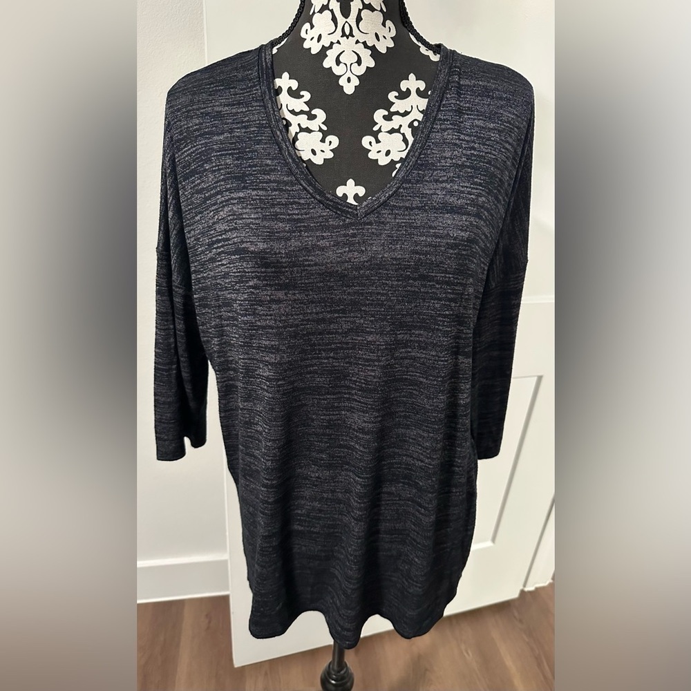Philosophy Grey Black Marbled V Neck Sleeve Top Size XL